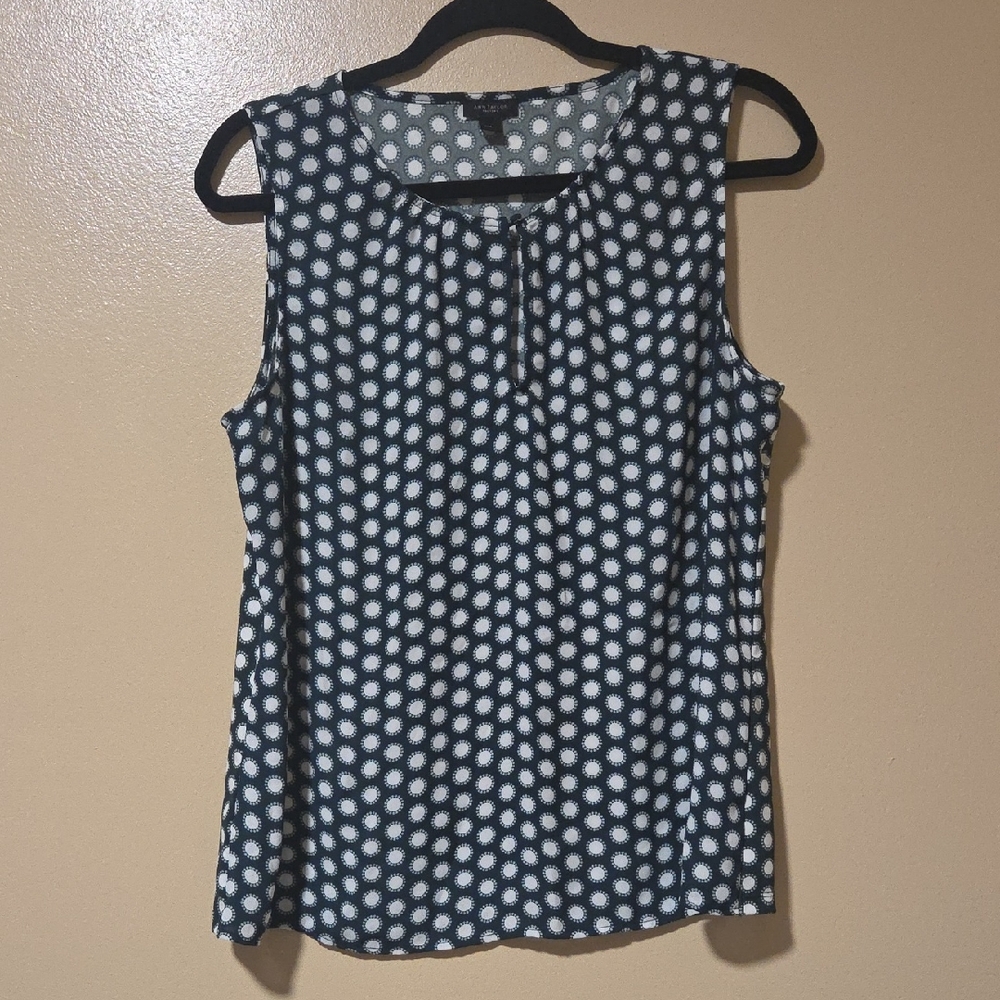 Ann Taylor Factory Green and White Polka Dot Blouse Med